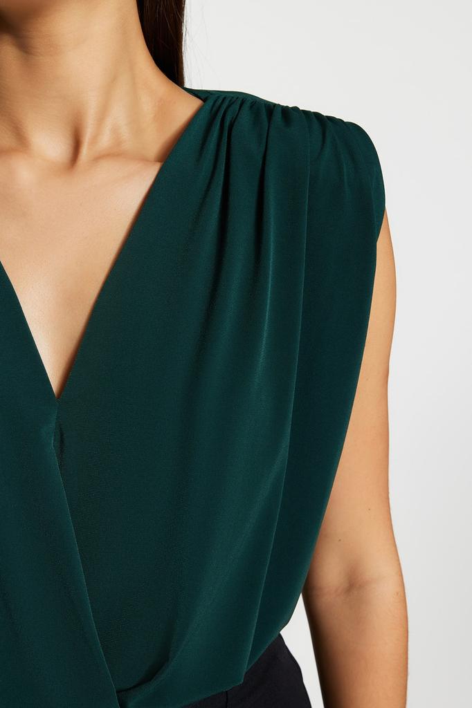 Women's Fashion New Bodysuit Emerald Padded Double Breasted Collar Flexible Snap Fastener Knitted Bodysuit