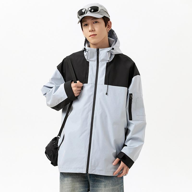 Spring and Autumn Tide Hooded Windproof Color Matching Jacket Spring and Autumn Mountain Outdoor Waterproof High Gram Tooling Mountaineering Suit