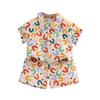 1-7 Years Kids Boys Colorful Letter Printed Shirt Set Summer Button Short Sleeve Shirt and Shorts