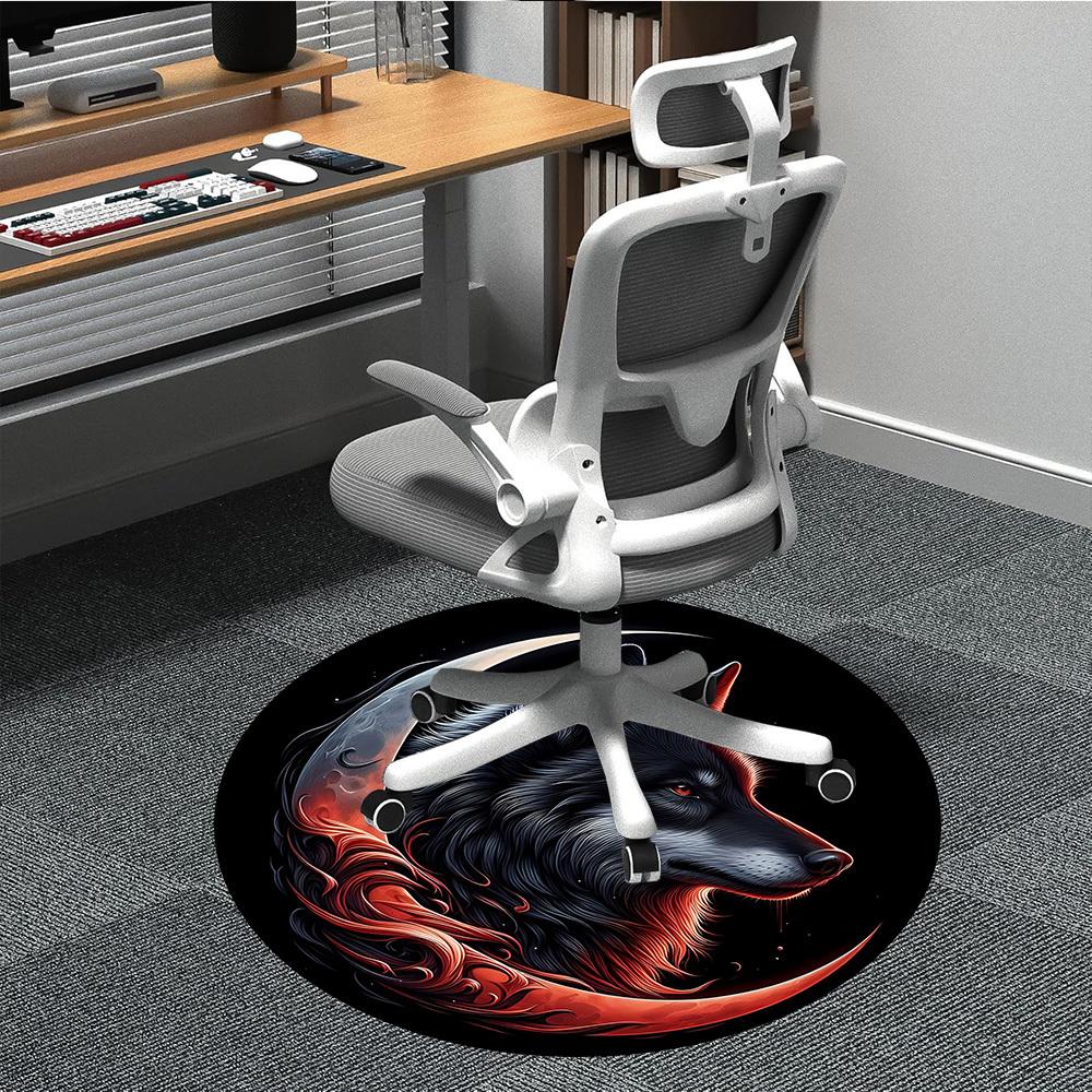 1pc Moon Wolf Office Round Area Rug, Under Office Chairs Bedroom Living Room Home Decor, Room Deco