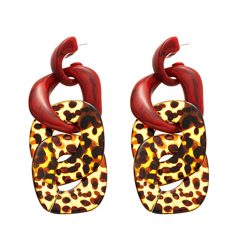 Преувеличенные геометрические серьги с леопардовым принтом - Уникальный акриловый колор-блок с дизайном серебряной иглы для женщин