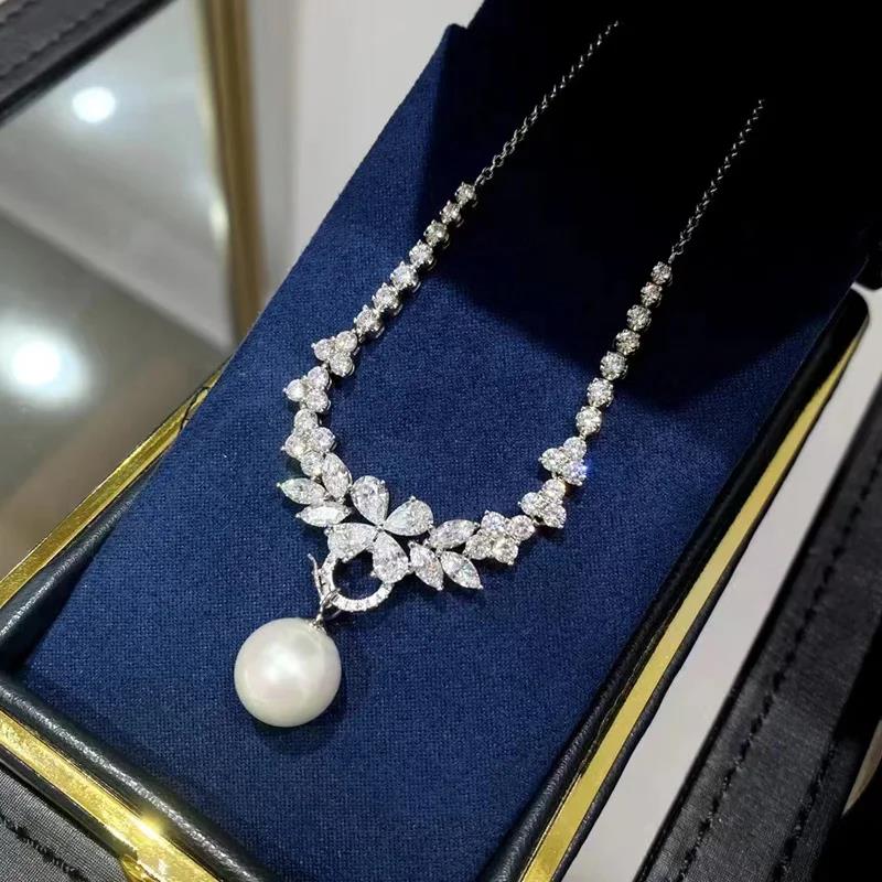 WUIHA 925 Sterling Silver Lab Sapphire Pearl High Carbon Diamonds Gemstone Pendant Necklaces Wedding Engagement Fine Jewelry