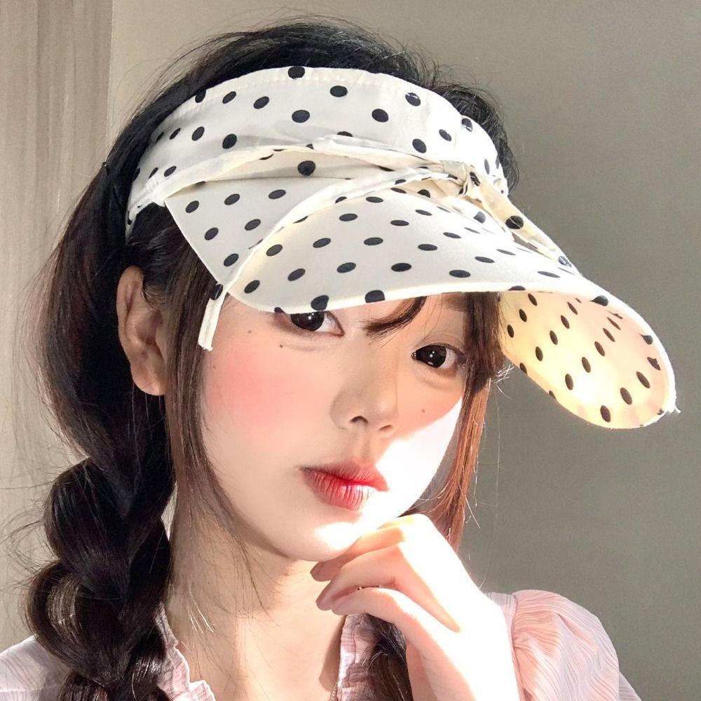 Wide Brim Visor Hat Polka Dot Empty Top Hat Fashion Sun Hat Women Girls