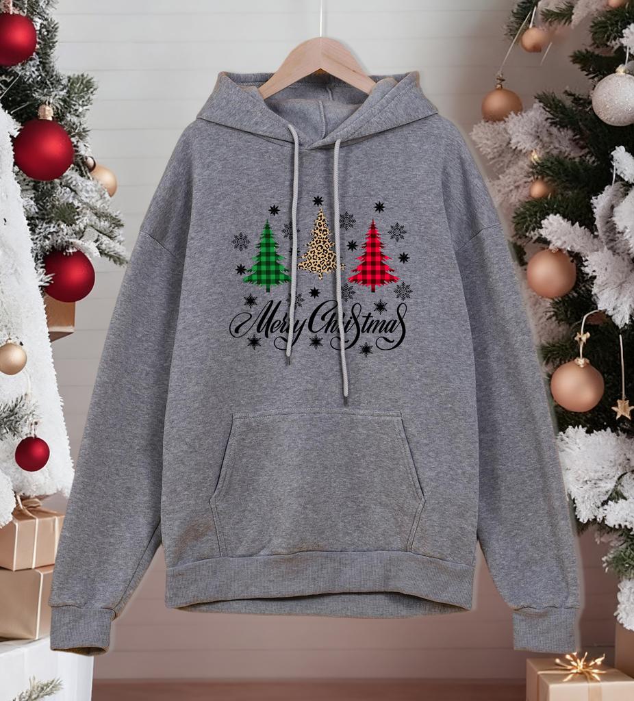 Merry Christmas Plaid Trees Print Men Hoodies Autumn Street Pullover All-Match Casual Hoody Unisex Fleece Oversized Sportswear