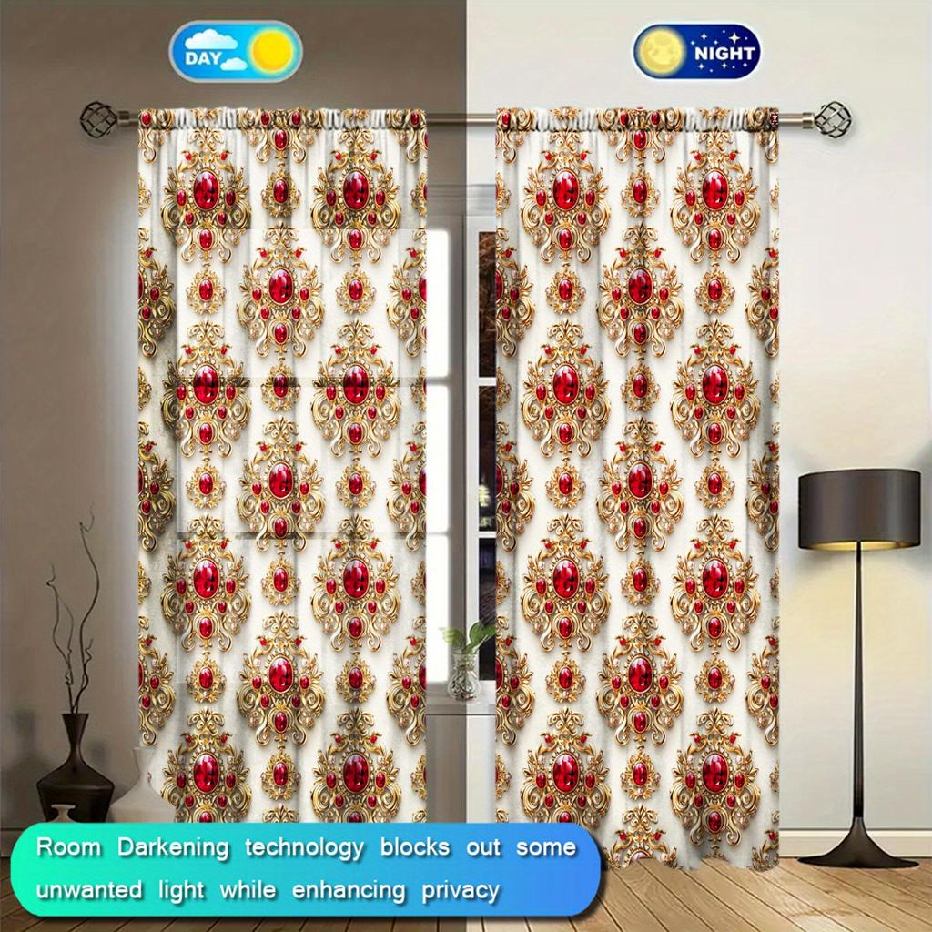2pcs Ruby Printed Curtain for Home Decor - Rod Pocket Window Treatment for Bedroom   Office   Kitchen   Living Room   and Study