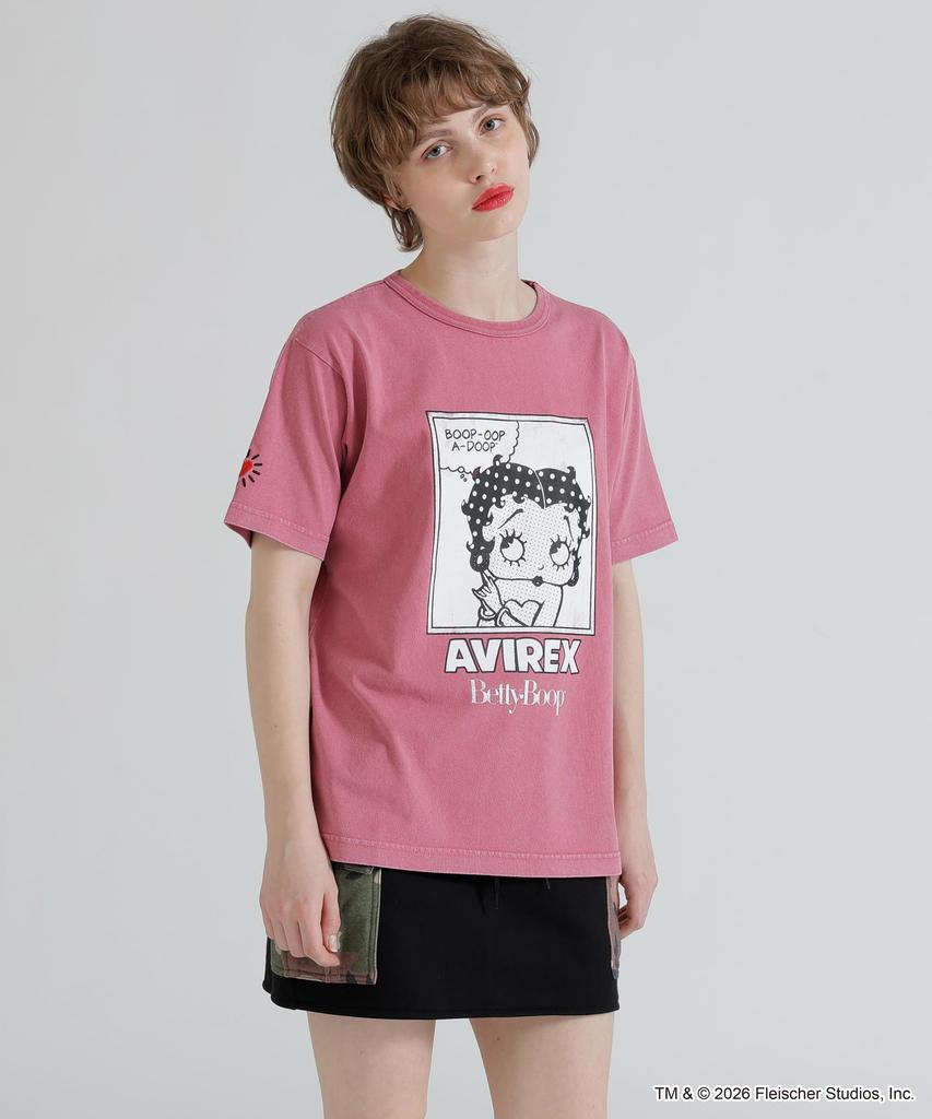 AVIREX Betty Boop FADE WASH S/S T-SHIRT women's size F 094 dark pink 783-6135618