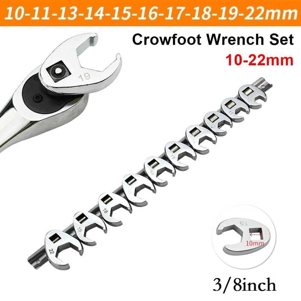 10Pcs/Set 10-22mm Crowfoot Wrenches 3/8Inch Drive Horn Wrench Head  For Torque Wrench Keys Set