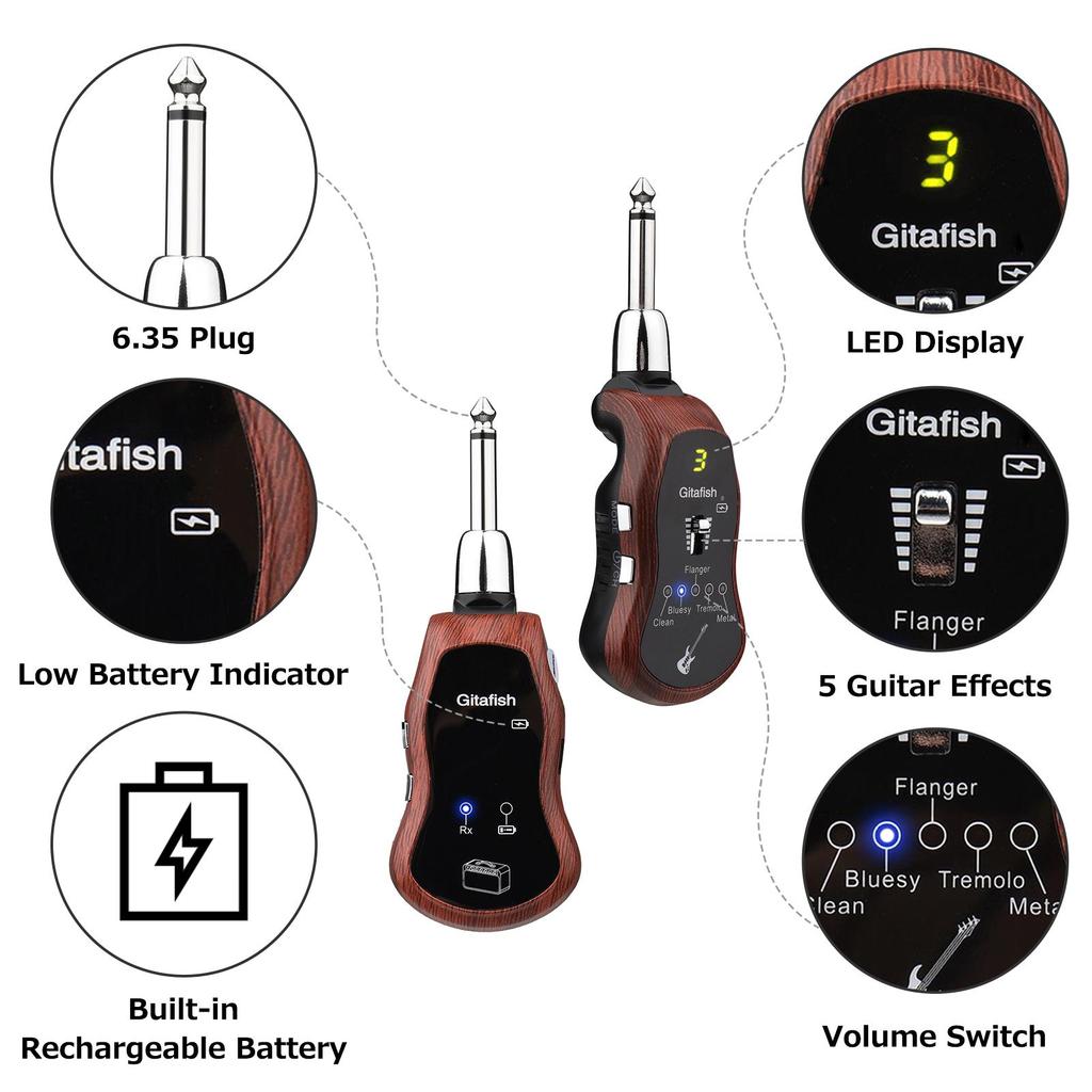 Портативная беспроводная система УВЧ-гитары, передатчик + приемник, 10 каналов, встроенные 5 эффектов