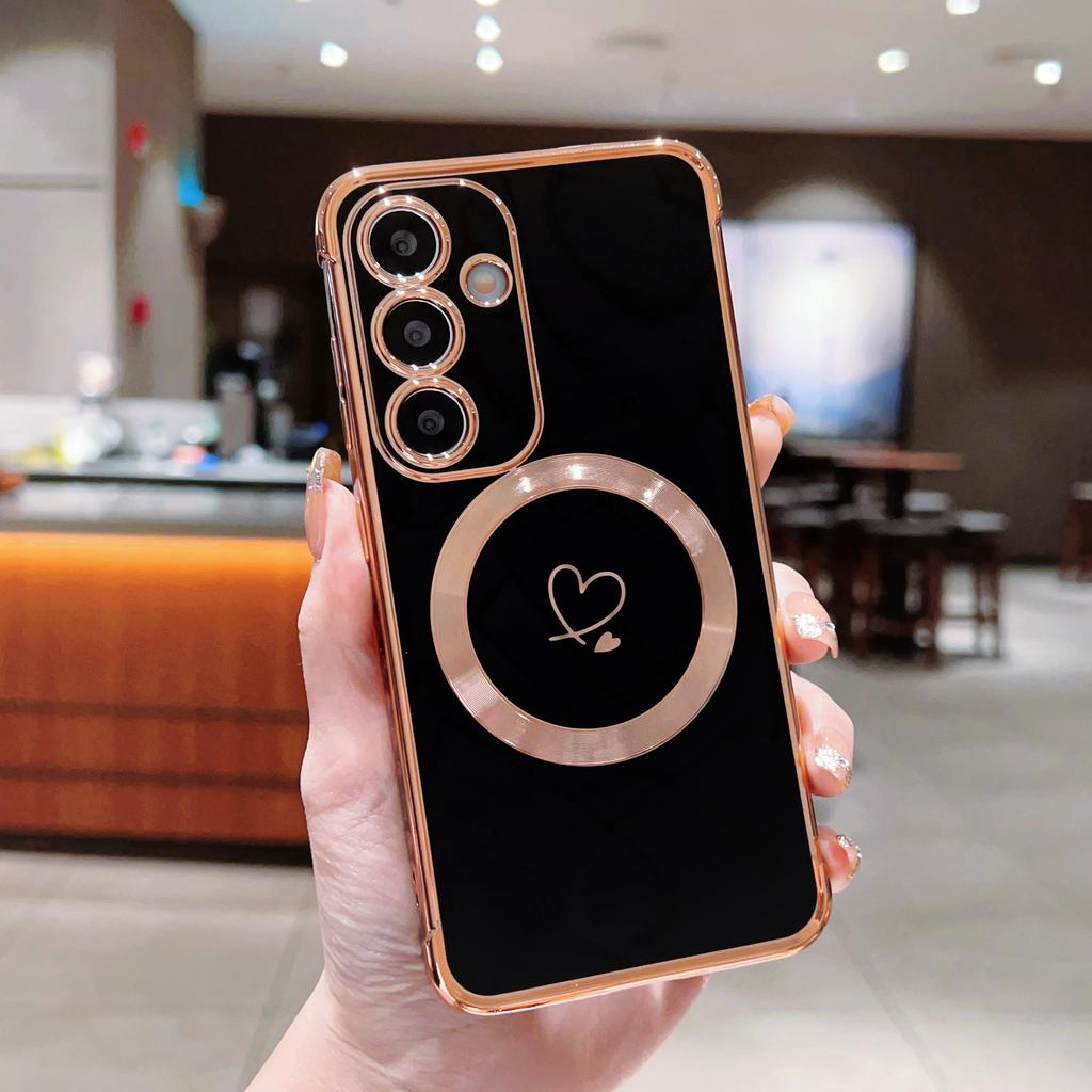 Роскошный гальванизированный чехол Magsafe love Heart для Samsung Galaxy S21 S23 S24 S25 Plus Ultra S21FE S23FE с магнитной беспроводной зарядкой и противоударным покрытием