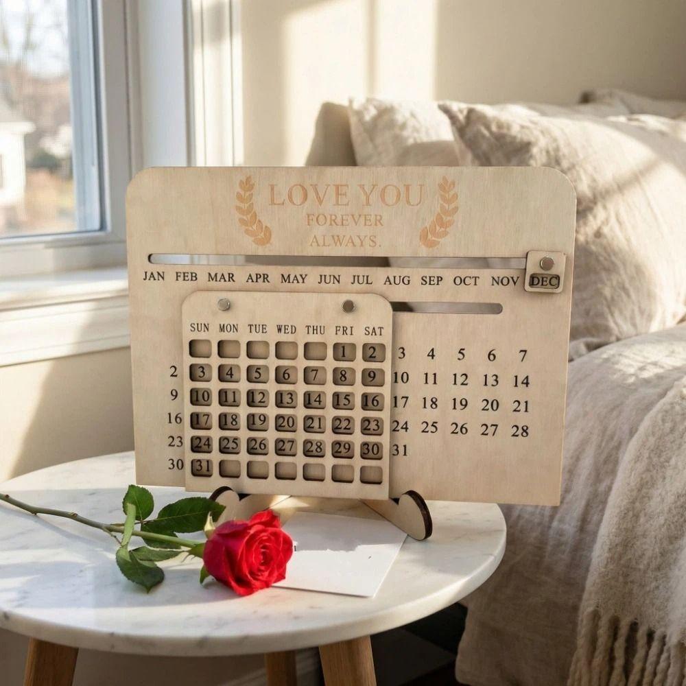 Handmade Wooden Sliding Calendar DIY Desktop Desk Calendar Creative Perpetual Calendar Study Room