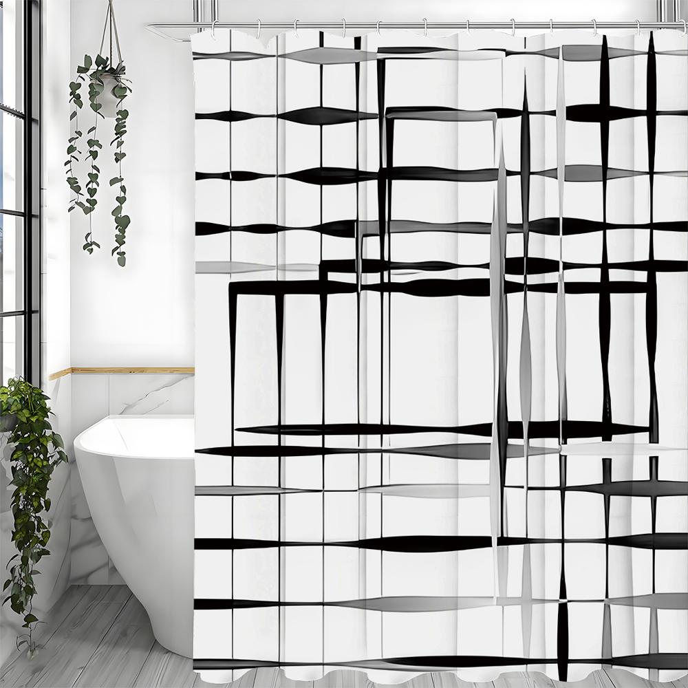 Modern Geometric Line Abstract Minimalist Shower Curtain, Bathroom Decorative Shower Curtain, Waterproof Shower Curtain with Hoo