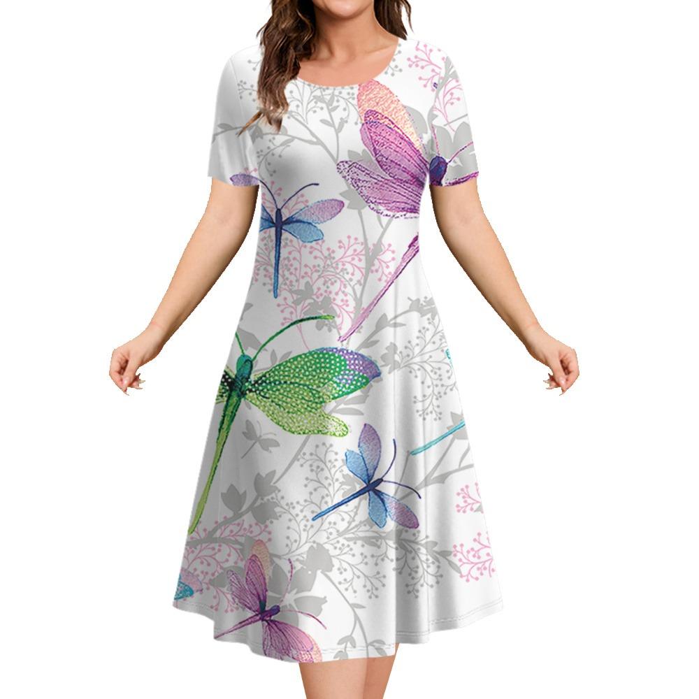 Новый дизайн женского платья с принтом стрекозы, длинная юбка больших размеров, женское элегантное платье, женская одежда