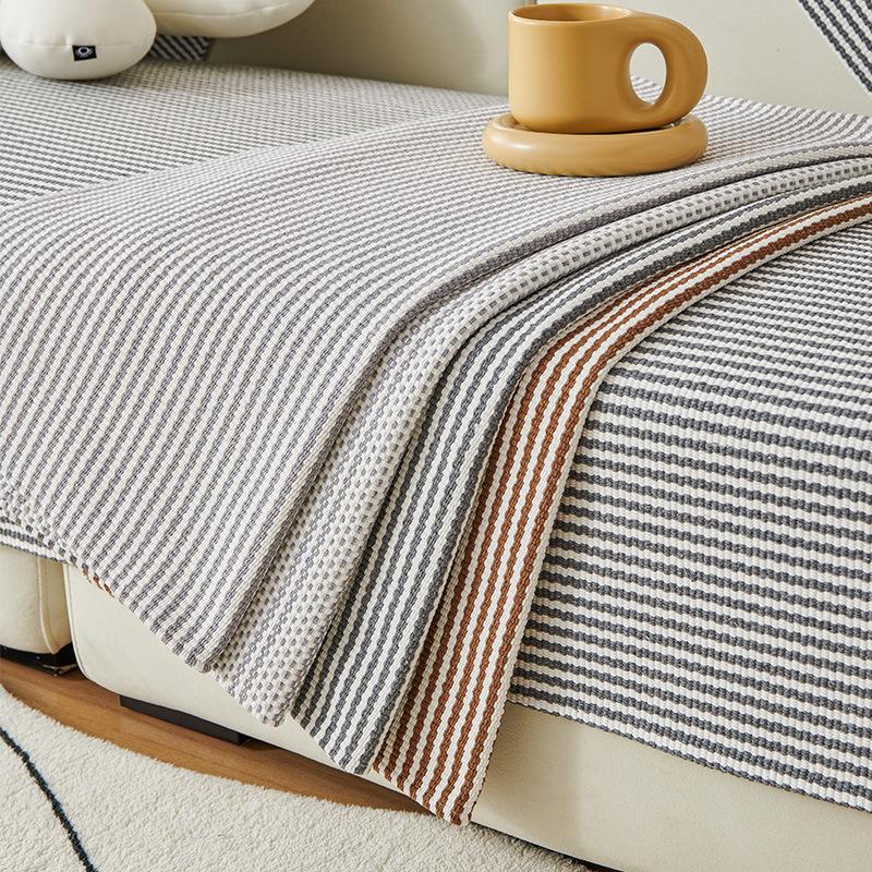 Cotton Linen, Cotton Thread, Sand Straight Strip, All Season Universal Coarse Cloth Armrest Backrest Towel, Sofa Cushion, Full Set Universal