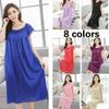 Womens Summer Lace Ice Silk Long Nightdress Short Sleeve Loose Plus Size Nightgown Solid Color Sleepshirt Home Clothing