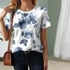 Fashion Women Etiquette Flower Blue Leaves Print T Shirt Funny Casual O-neck Short Sleeves T-shirt Summer Female Tee Shirt