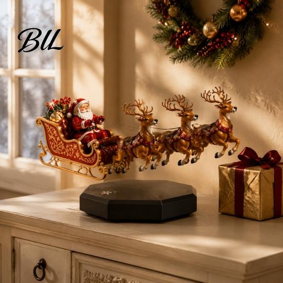 Floating Santa Sleigh Decor Sleigh, Flying Magnetic Levitation Christmas Decorations, Holiday Party Table Centerpiece Claus Tabletop Ornament