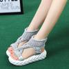 Sandals Women Summer 2024 Women Fashion Sexy Beach Wear Flat Shoes Solid Color Braided Knit Cutout Platform Sandals