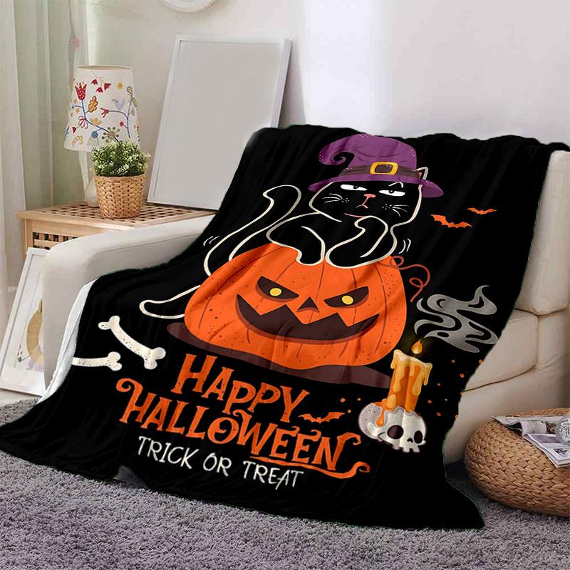 1pc Trick or Treat cat & Pumpkin Halloween Blanket Soft & Cozy, Living Room, Travel, Camping, Car Blankets