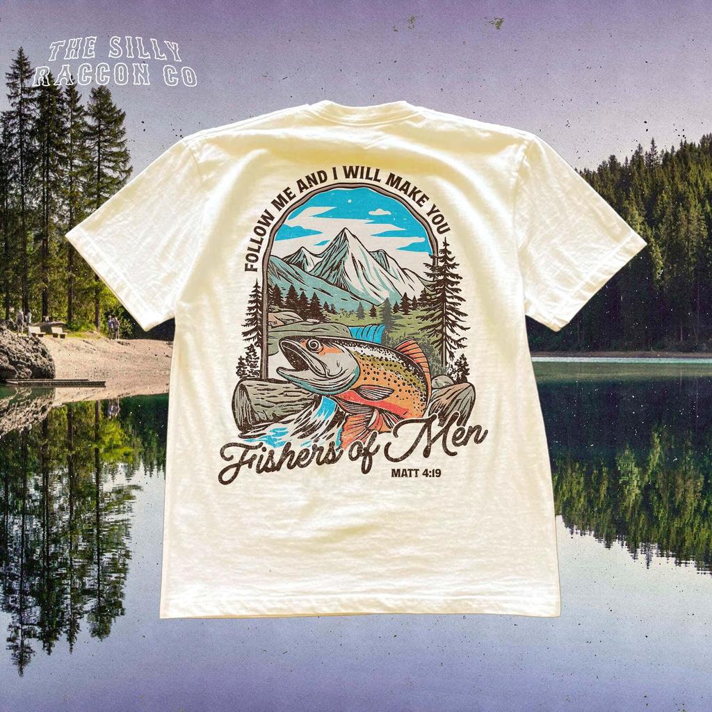 Christian Fishing T-shirt, Fishers of Men Tee, Outdoors Faith Shirt, Jesus Tee, Bible Verse Matthew 4:19, Father's Day Gift for Him
