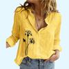 Women Fashion Floral Print Linen Top Spring Summer&fall Casual Long Sleeve Buttoned Shirt Ladies Stand Neck Thin Blouse