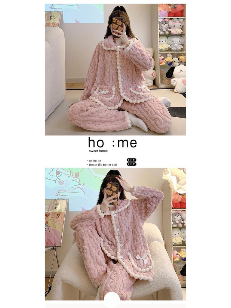 Уютная флисовая женская пижама больших размеров: Милый зимний кардиган с плюшевым коралловым принтом