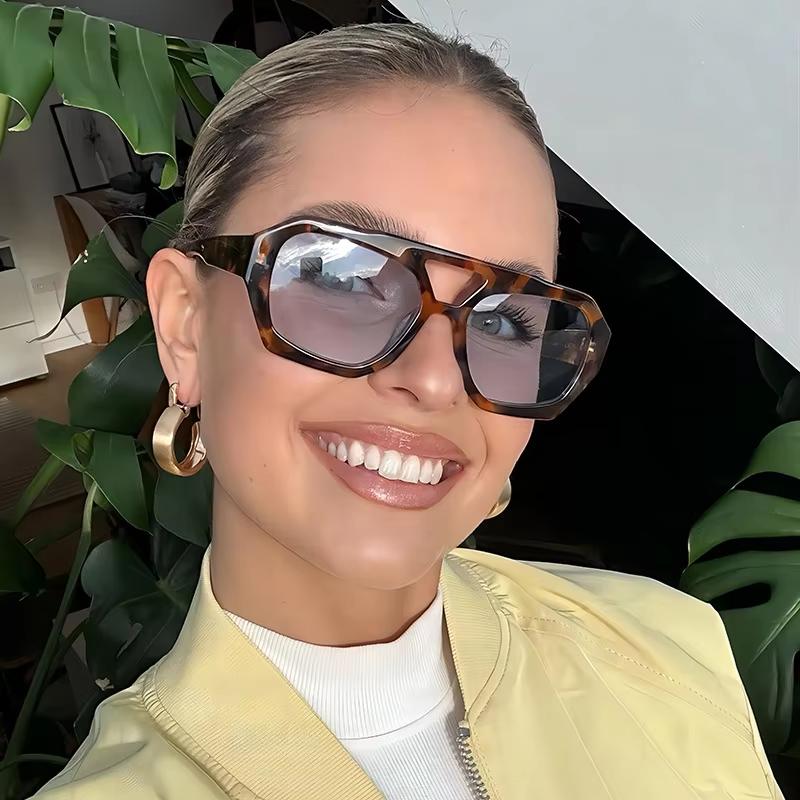 Retro Double Bridges Women's Sunglasses Big Frame Leopard Brown Gradient Eyewear Fashion Luxury Designer Sun Glasses Men Shades