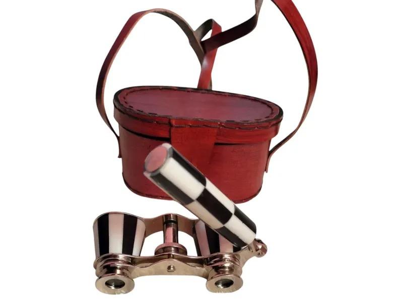 Antique Brass Opera Glasses with Leather Case - Victorian Style