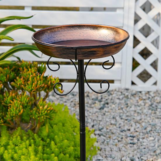 Metal Bird Bath Outdoor Retro Bird Bath Easy To Clean Bowl with Stake Rust-Proof Birdbath for Garden Patio Yard Decor