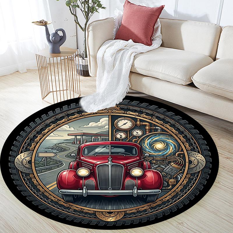 Steampunk Road Trip Round Area Rug Under Office Chairs Bedroom Living Room Home Decor