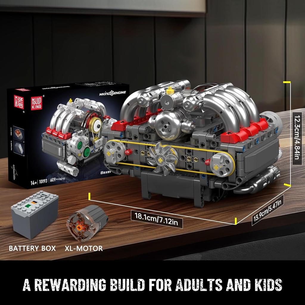 MOULD KING 10193 Техническая часть автомобиля Игрушки Моторизованный оппозитный двигатель Строительный блок Новые горизонтально-оппозитные двигательные блоки
