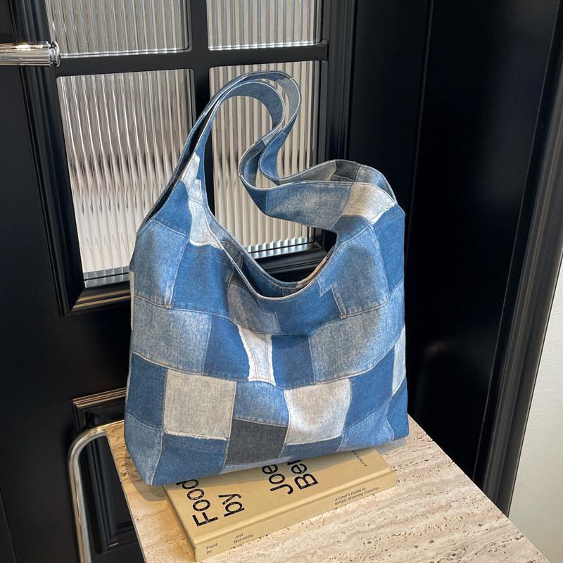 Большая холщовая сумка-тоут в клетку с ретро-дизайном в белых, коричневых и розовых тонах Уличный стиль Шик