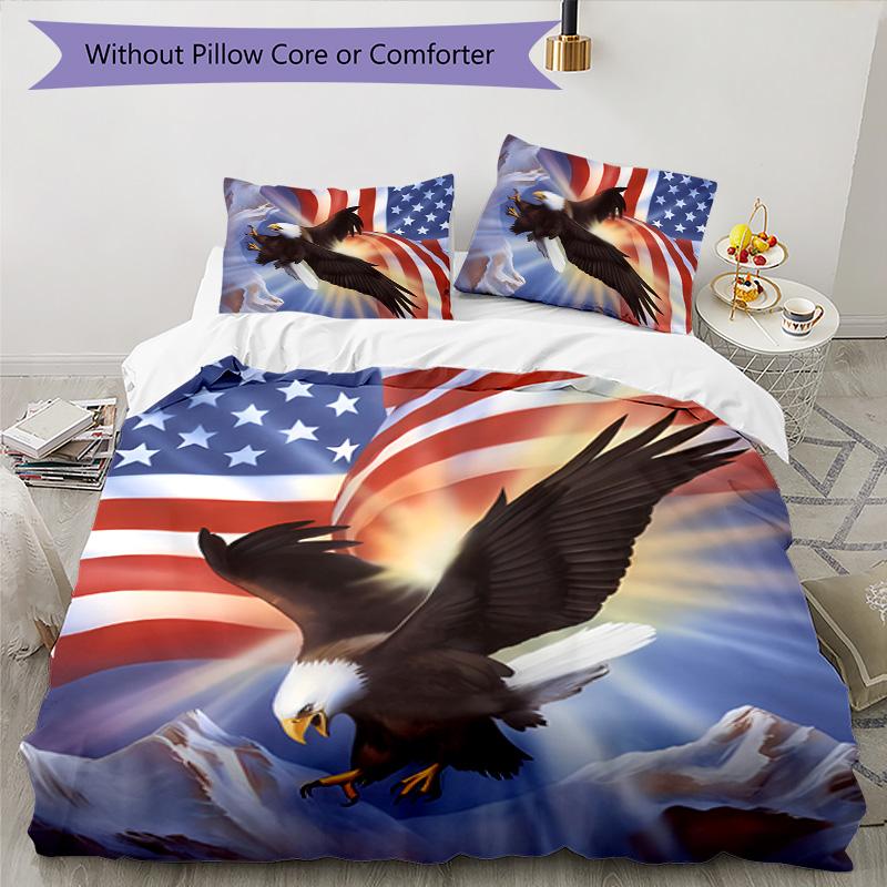 3pcs Flag America Design Cover Set - HD Printed Bedding with 1 Cover and 2 Pillowcases - Perfect for Home and Dorm Decor