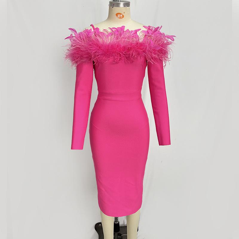 Представляем новейшее вечернее платье-бандаж с перьями на одно плечо — в стиле знаменитостей!