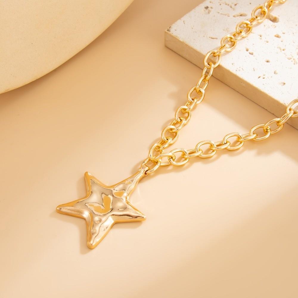 Gold Color Pentagram Pendant Necklace OT Buckle Clavicle Chain New Chunky Chain Necklace Gifts