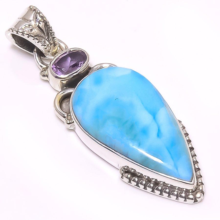 Подвеска из чистого серебра 925 пробы с аметистом Natural Republic Larimar, 1,58 дюйма m5H48