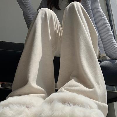 Широкие брюки женские осенне-зимние новые узкие мягкие вощеные повседневные прямые брюки с высокой талией