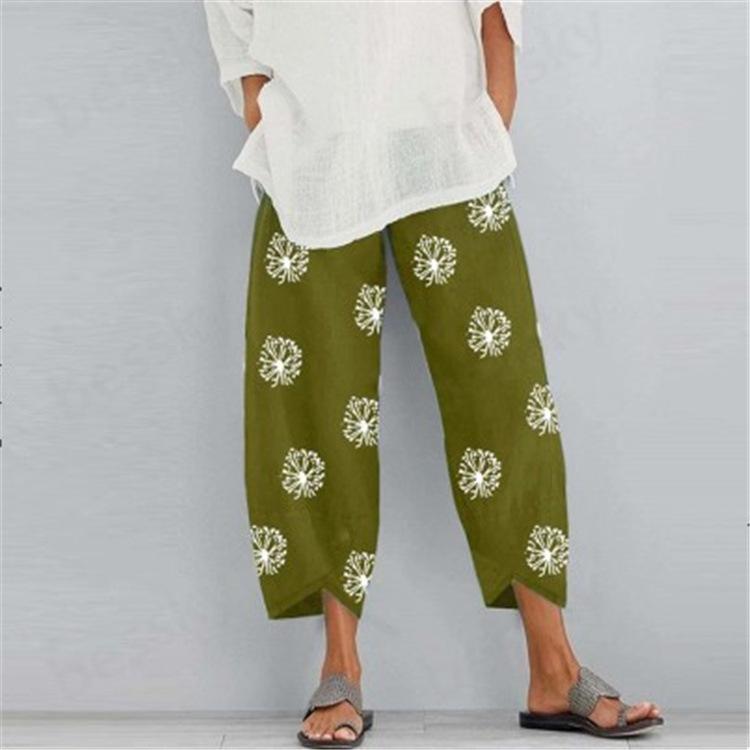 Women's Wide Leg Trousers Retro Graffiti Print Cropped Pants with Pockets