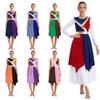 Womens Metallic Color Block Patchwork Liturgical Dance Dress Round Neck Sleeveless Asymmetrical Hem Dresses Dancewear