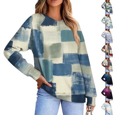 Женская повседневная свободная толстовка с капюшоном в полоску с цветочным принтом и круглым вырезом с длинными рукавами