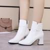 Fashion White Black Thick High Heel Ankle Boots Women Pointed Toe Keep Warm Elegant Short Booties Ladies Ankle Buckle Decoration