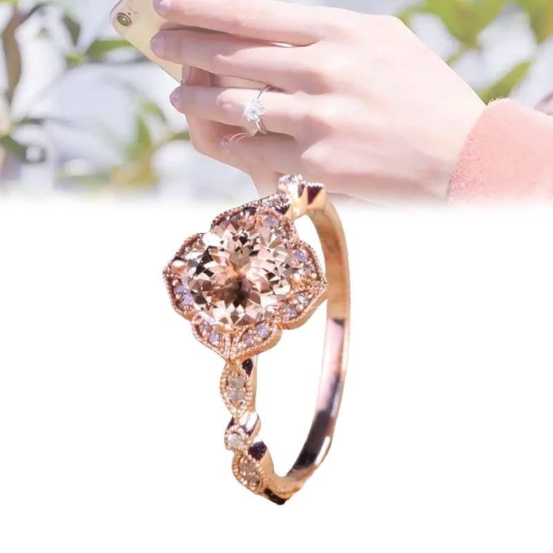 Stunning Pink Zirconia Micro Pave Princess Engagement Ring 18k Rose Gold Plated