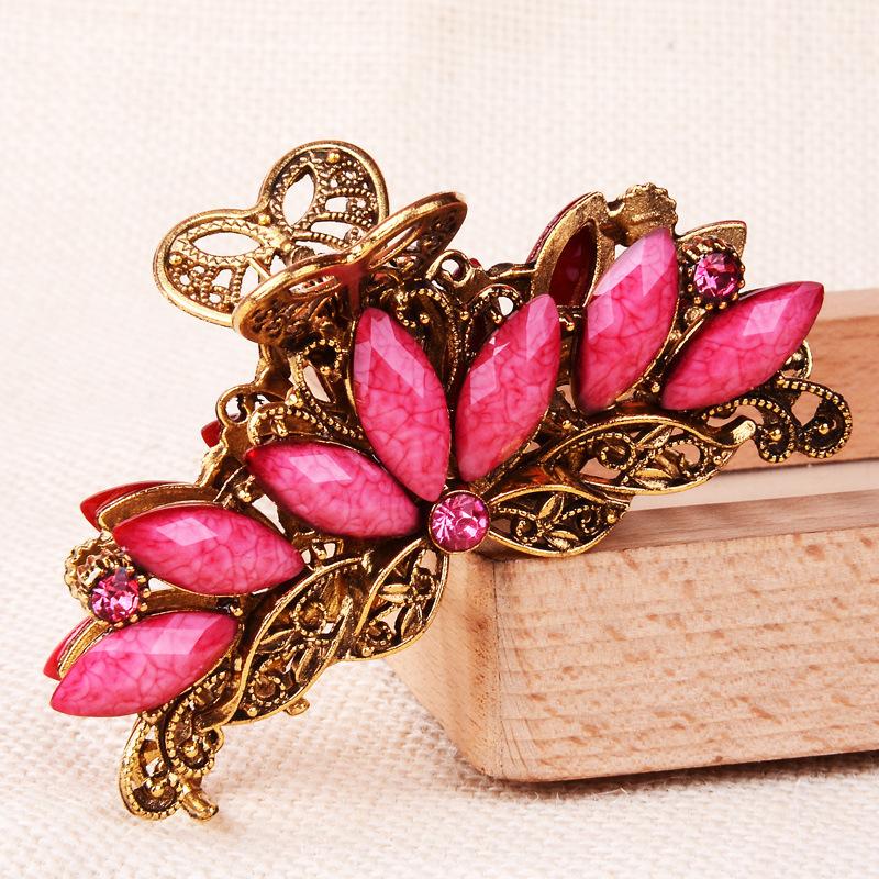 НОВЫЙ винтажный кристалл, смола, цветок, коготь для волос, краб, ювелирные изделия, цветок, заколка для волос в виде павлина, женская заколка для банкета, аксессуары