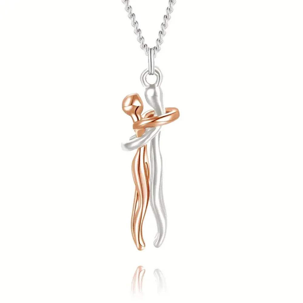 High Quality Romantic Hugging Couple Pendant Necklace 14K Gold Plated for Men and Women Trendy Link Chain Fashionable Jewelry