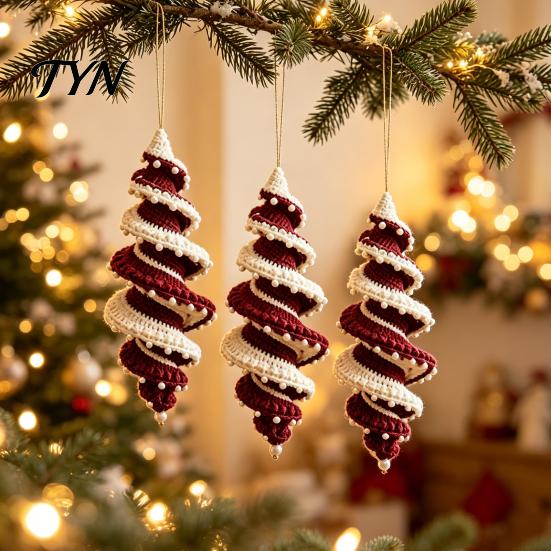 Crochet Starter Kit for Beginners Christmas Ornament Kit, DIY Spiral Tree Xmas Festive Atmosphere Decor Craft Holiday Home Decoration, Handmade
