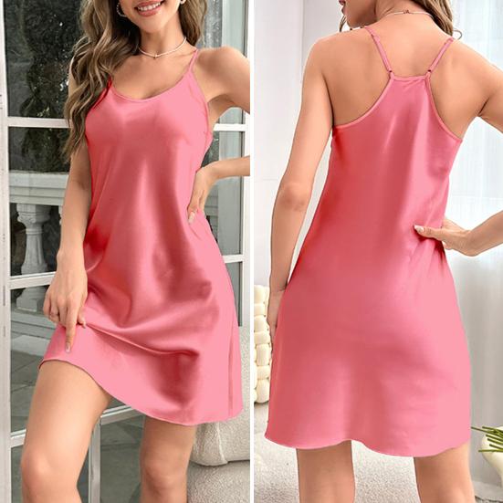 Women Nightdress Ice Silk Satin V Neck Backless Sleeveless Off Shoulder Loose Soft Smooth Bathing