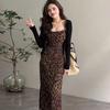 Набор: Платье-комбинация Bodycon с леопардовым принтом в стиле French Chic и вязаный кардиган для защиты от солнца