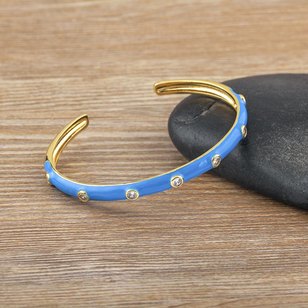 Nidin Fashion Zircon Cuff Bangles Bracelet for Women Cubic Zirconia Gold Plated Dripping Oil Beach Vacation Jewelry Party Gifts