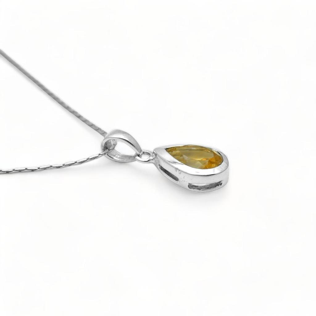 Minimal Citrine Pendant for Her, 92.5 Silver Yellow Pear Citrine Pendant