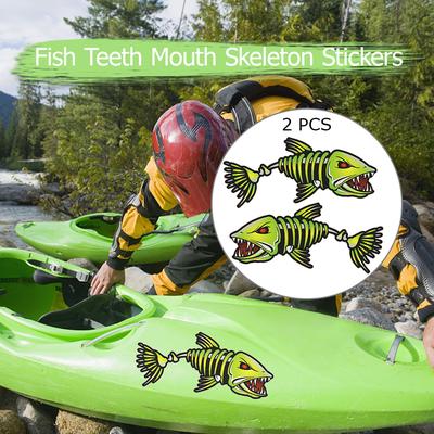 2 шт., наклейки на зубы рыбы, наклейки на скелет рыбы, рыбацкая лодка, каноэ, каяк, графика