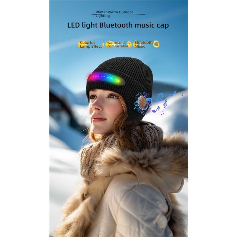Беспроводная Bluetooth 5.4 Музыкальная шапка-бини со светоотражающей полосой, Водонепроницаемые стереонаушники с шумоподавлением для занятий спортом на открытом воздухе
